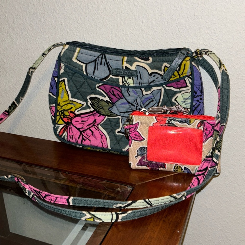 Vera Bradley falling flowers small crossbody with matching wallet